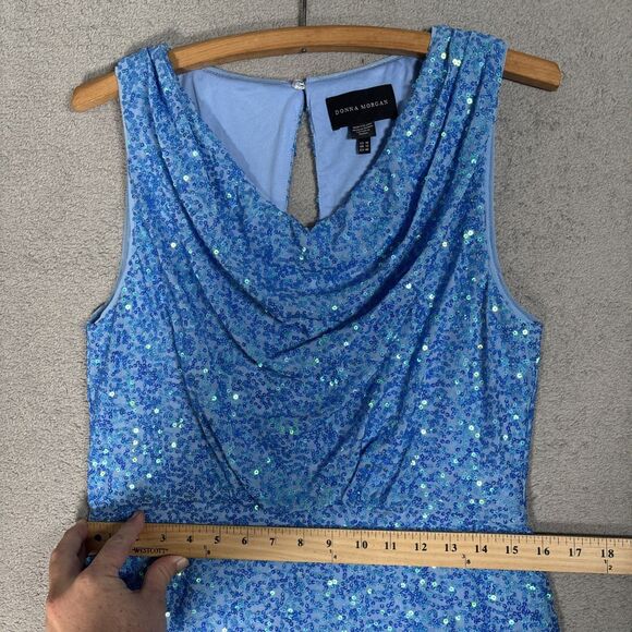 Donna Morgan Women’s Dress Size 10 Blue‎ Sequin Dress Cowl Neck Sleeveless Party - Picture 7 of 14
